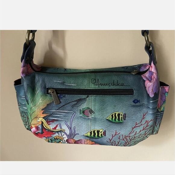 Anuschka Sea Life sea turtle fish hand painted leather shoulder bag Purse new - Picture 13 of 16